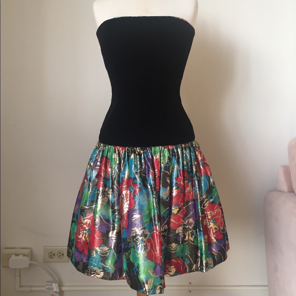 Vintage Floral Lamé Cocktail Dress by Morton Myles